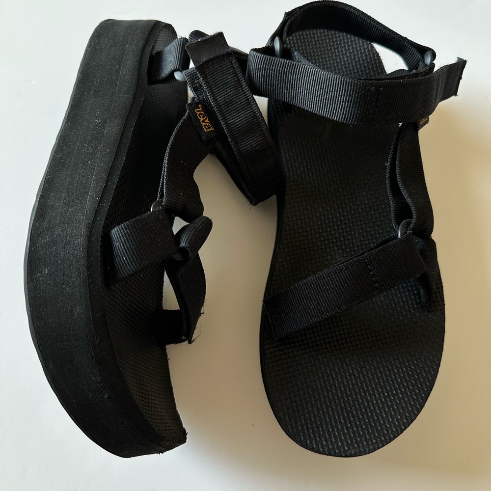 Teva Black Platform Sandals with Adjustable Straps